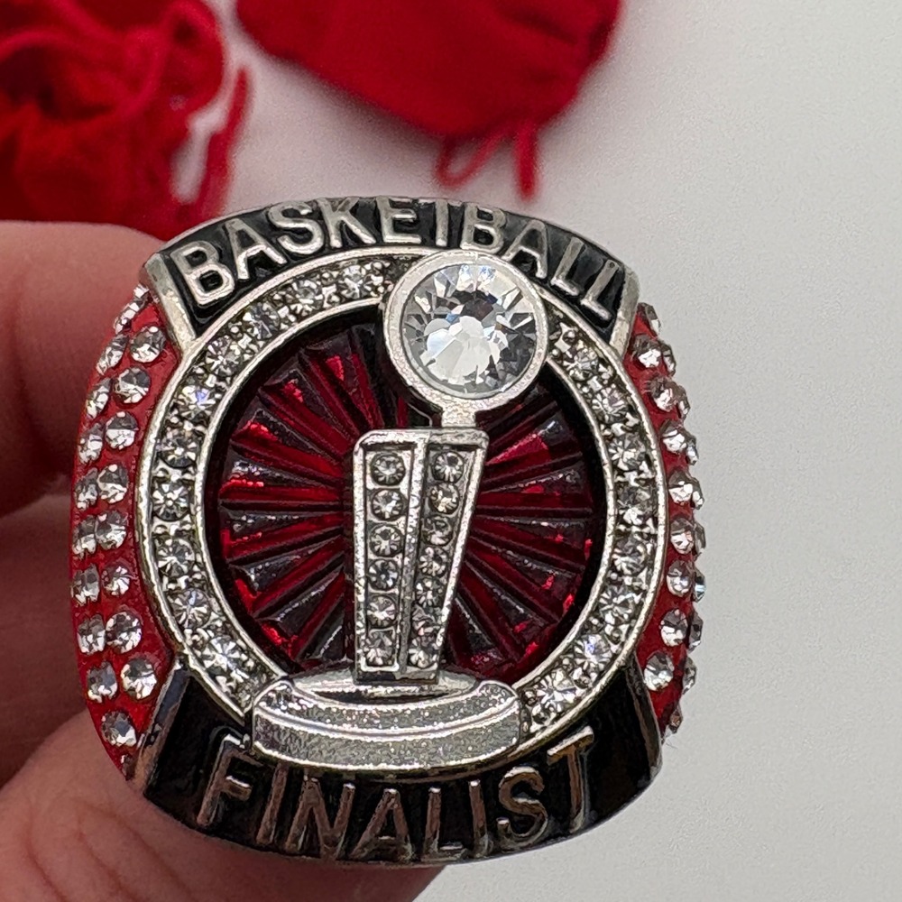 10 Bownet Award Basketball Finalist Champions Ring Red Silver Rhinestone Size 11